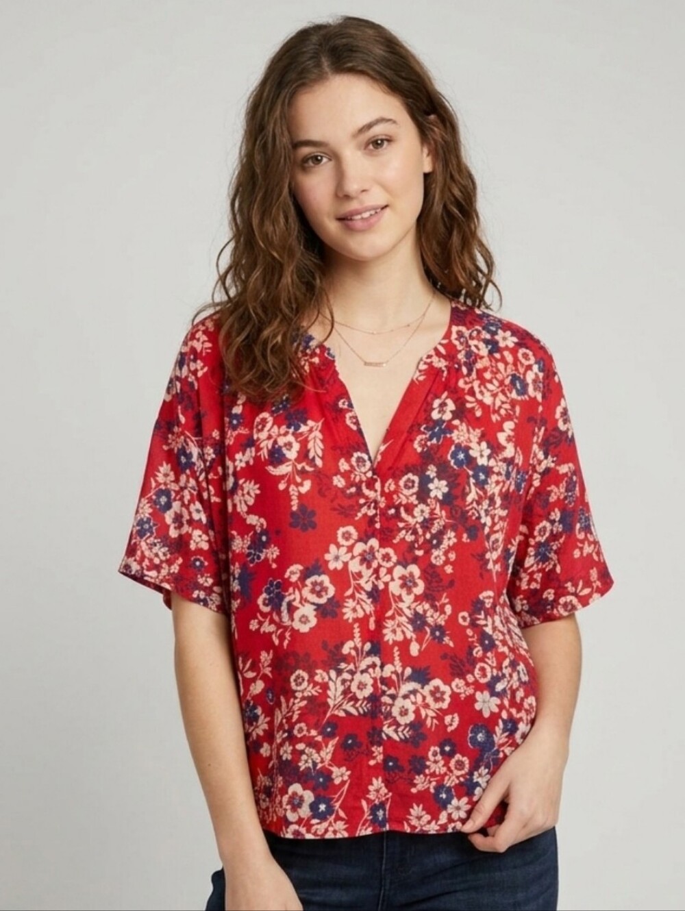 Xirena Cotton Red Floral Top XS